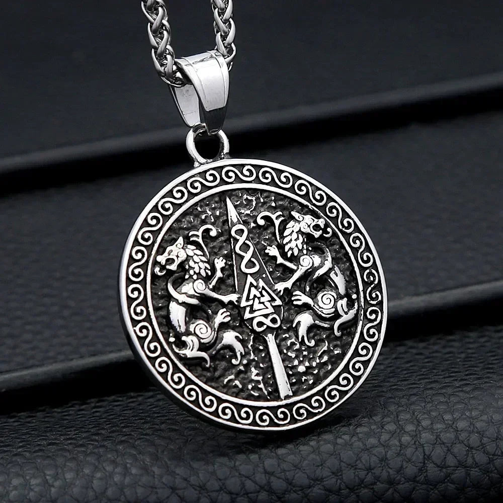 Nordic Double Wolf Pendant Necklace — Stainless Steel