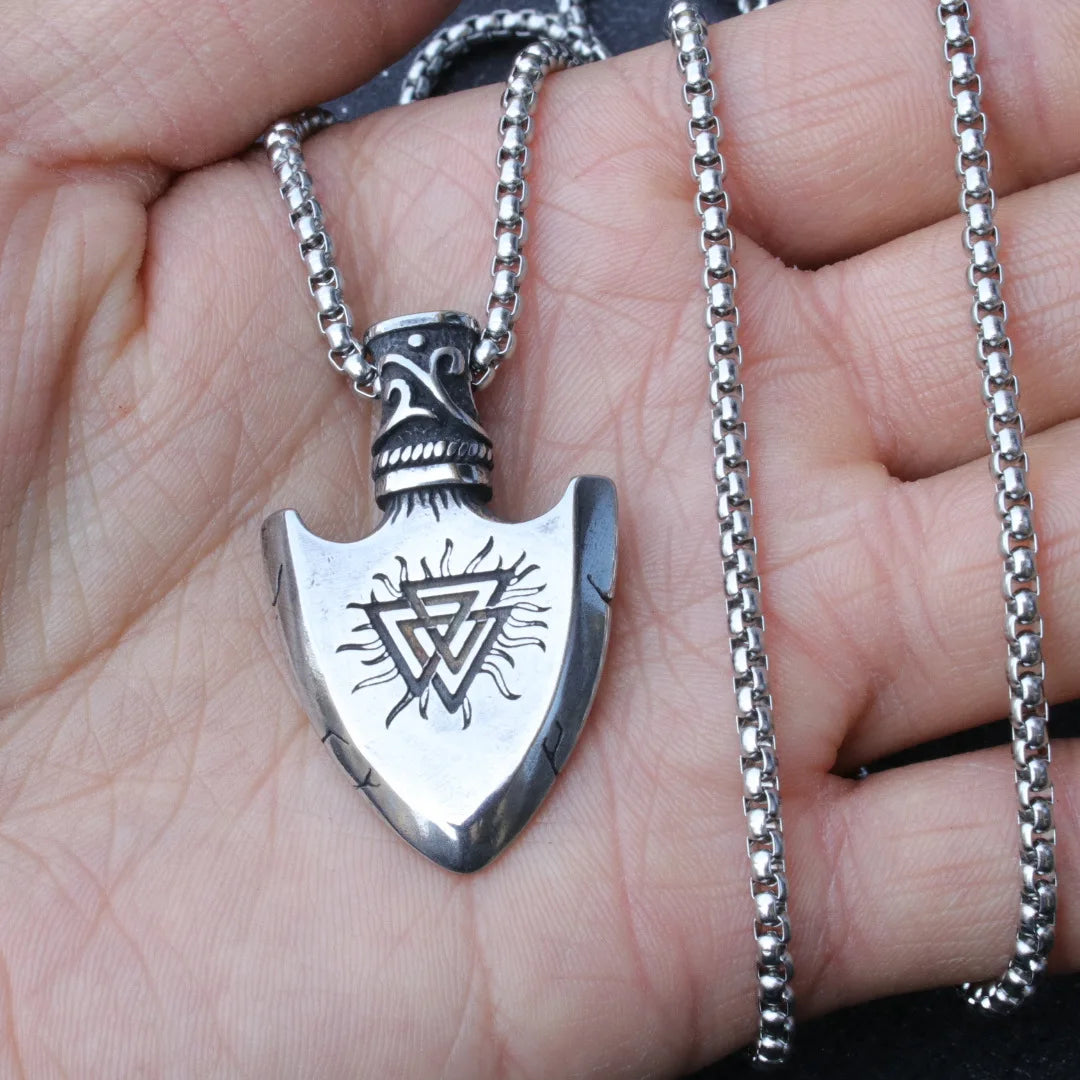Silver Viking Shield Pendant Necklace Statement