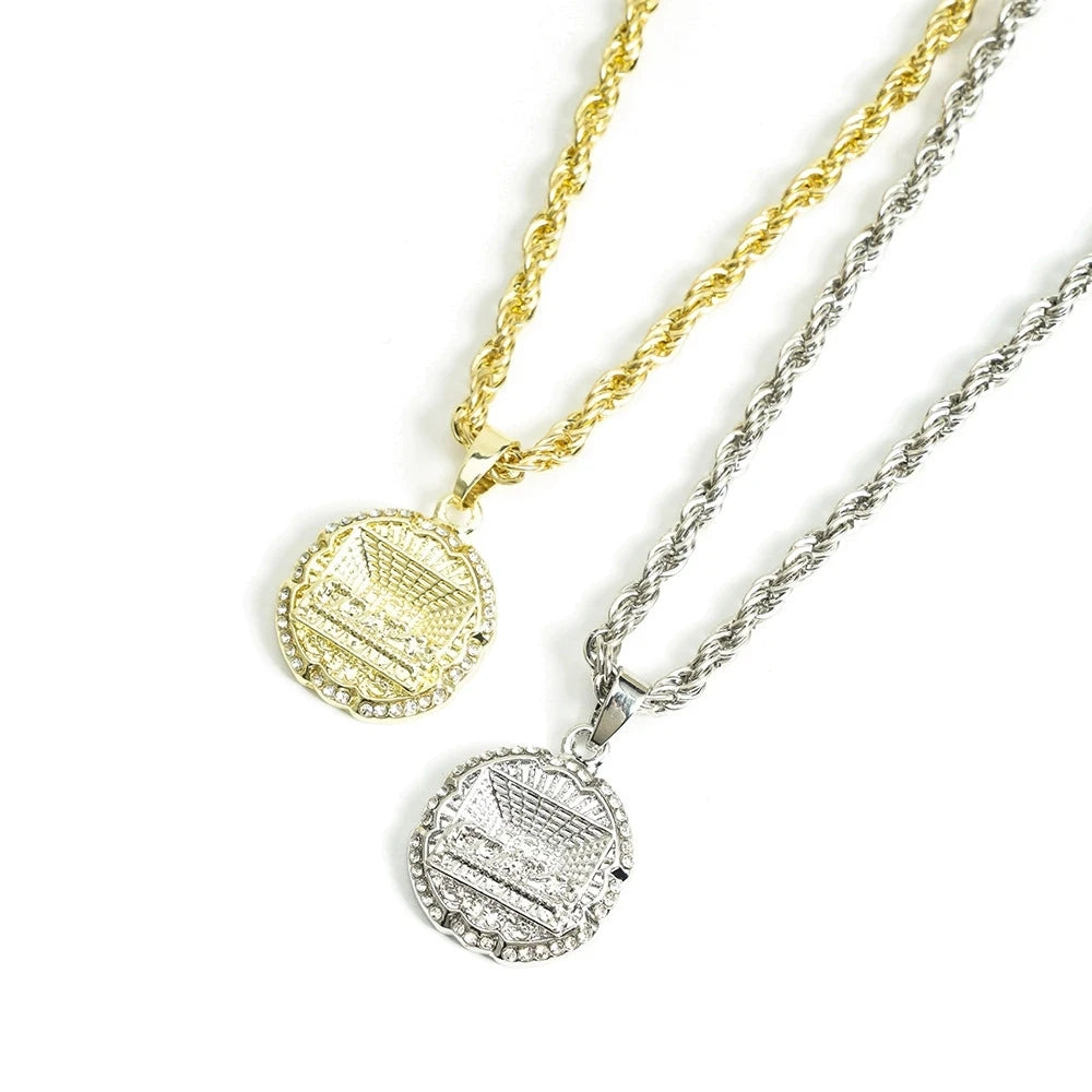 Hip Hop Round Medallion Last Supper Pendant Necklace With 4MM Rope Chain Fashion Necklaces for Men and Women Rock Rapper Jewelry
