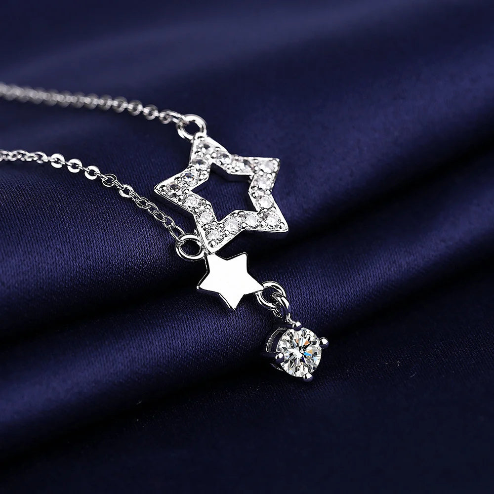 925 Sterling Silver Inlaid Zircon Star Necklace For Women Sweet And Cute Pendant Necklace Fashion Jewelry Accessories