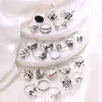 24 Pcs Gothic Skeleton Unisex Ring Set Punk Grunge Butterfly Frog Woman Man Jewelry Hip Hop Party Street Ring