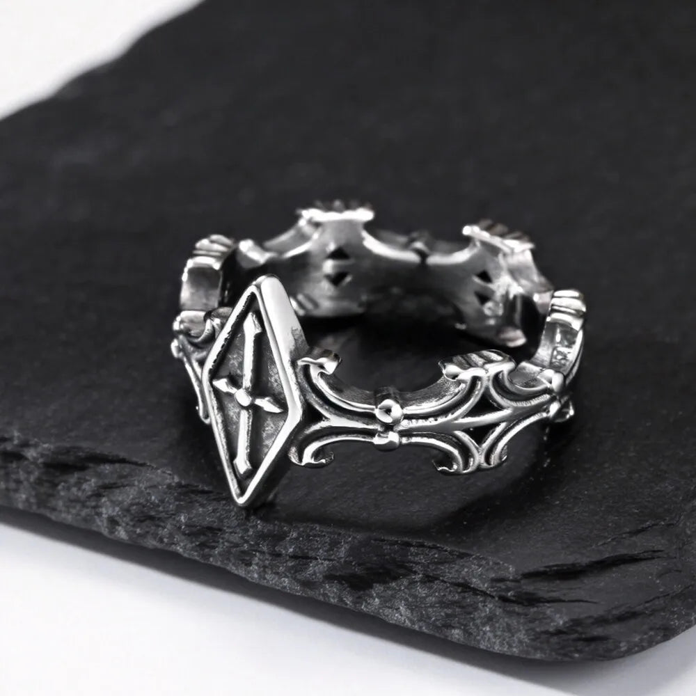 Punk Gothic Cross Ring for Men,Retro Stainless Steel Statement Ring,Birthday Party Jewelry Gift