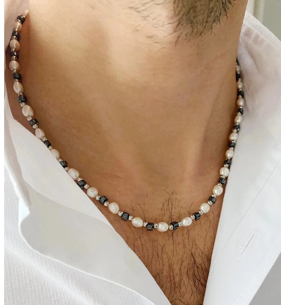 Heishi Turquoise Hematite Onyx Stone Necklace — Zinc Alloy