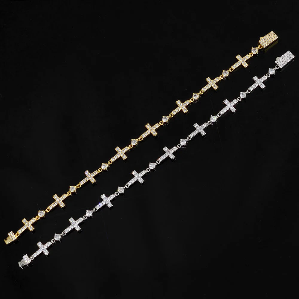 Gold Cross Iced Out Chain Bracelet 5MM