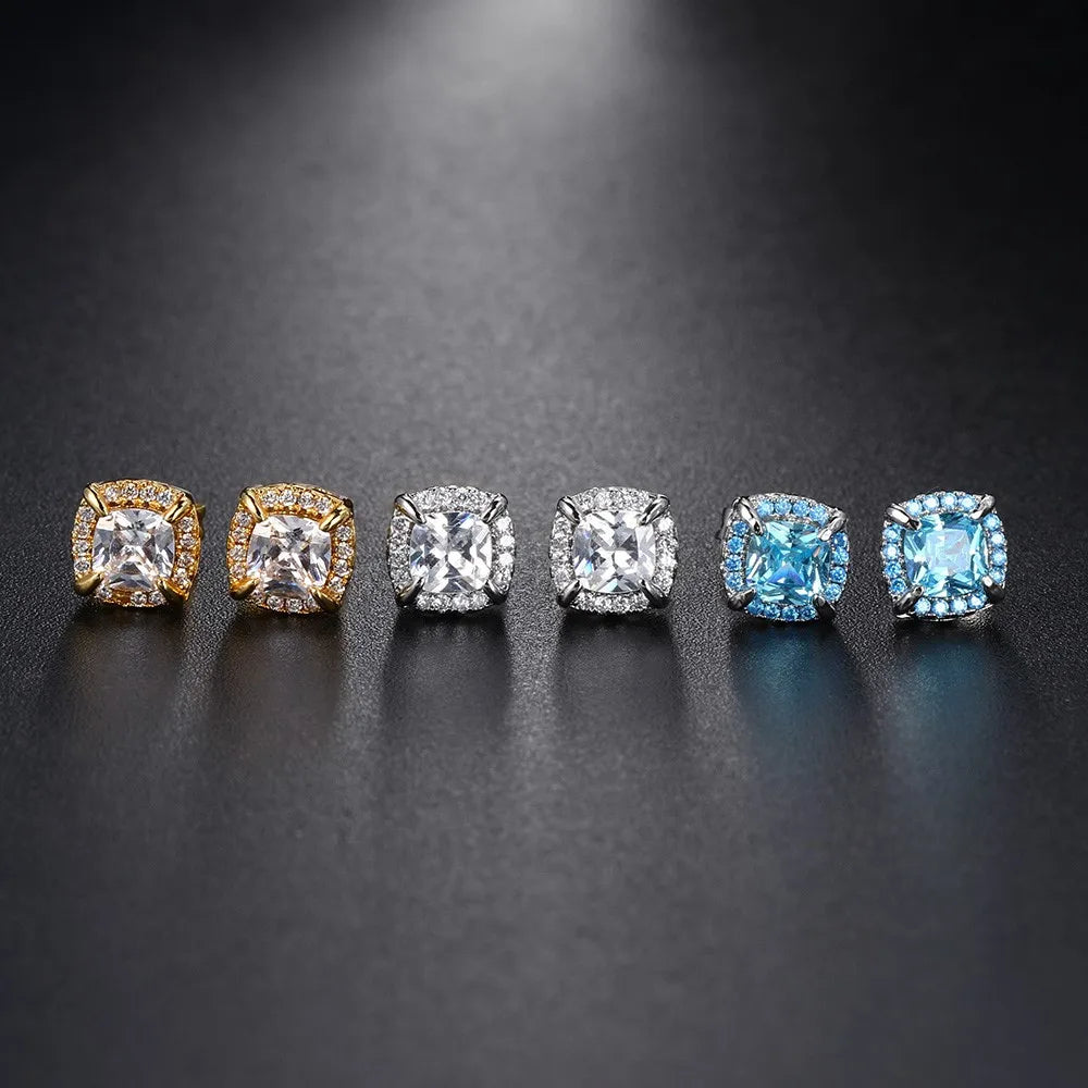 Two-Tone Iced Out Square Stud Earrings Multicolor
