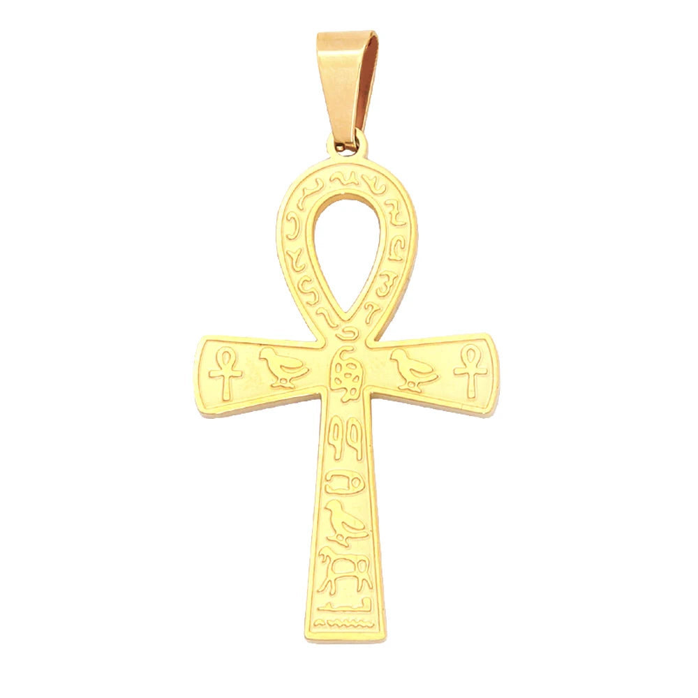 Vintage Punk Anka Cross Pendant Stainless Steel Egyptian Necklaces For Men Women Unique Rune Amulet Jewelry Gifts