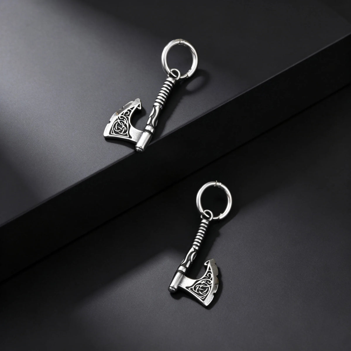 Hip Hop Punk Viking Axe Dangle Earrings for Men, Fashion Celtic Knot Rune Amulet Earrings, Stainless Steel Punk Jewelry