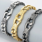 Vintage Solid Stainless Steel Charm Man Bracelet for Men Totem Chain Men‘s Bracelets On Hand Bands Viking Jewelry