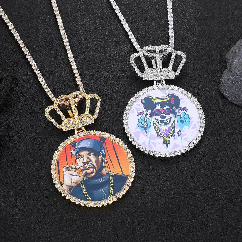 Crown Photo Pendant Necklace Statement