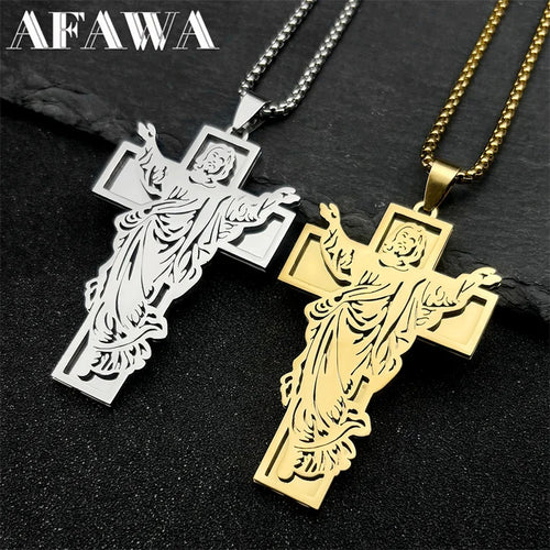Christian Jesus Crucifix Cross Pendant Necklace — Stainless Steel