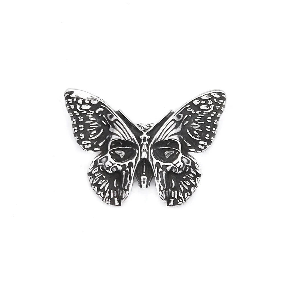 Vintage 316L Stainless Steel Butterfly Skull Pendant Necklace Hip Hop Biker Fashion Animal Necklaces For Men Women
