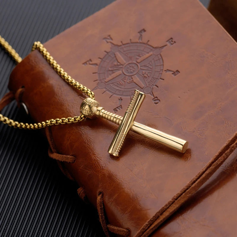 Cross Baseball Pendant Necklace Stainless Steel