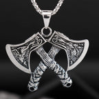 NORRON Wolf Eagle Relief Double Battle Axe Pendant Necklace Men Personality The Phoenix Viking Axe Alloy Pendant Fashion Jewelry