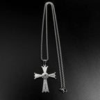 Christian Baroque Style Jesus Cross Pendant Necklace for Women Men Stainless Steel Gold Color Rhinestone Holy Pray