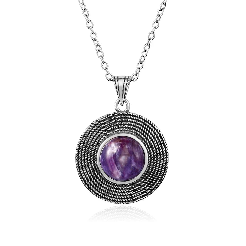 10MM Stone Round Pendant Necklace Silver High Quality Natural Tiger Eye Rhodochrosite Wedding Gift Luxury Jewelry