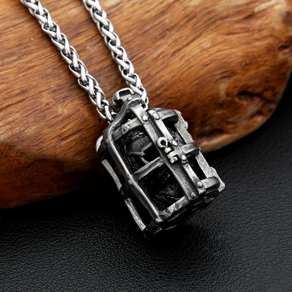 Gothic Cage Skull Pendant — Black
