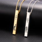 Lemegeton Egyptian Cat Goddess Bastet Necklace Stainless Steel Ancient Egypt Ankh Cross Symbol Necklaces Square Amulet