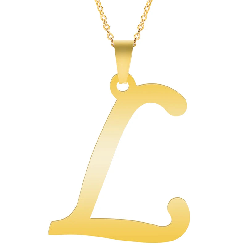Initial 26 Letters Pendant Stainless Steel Necklaces For Women Men Accessories English Alphabet Necklace Fashion