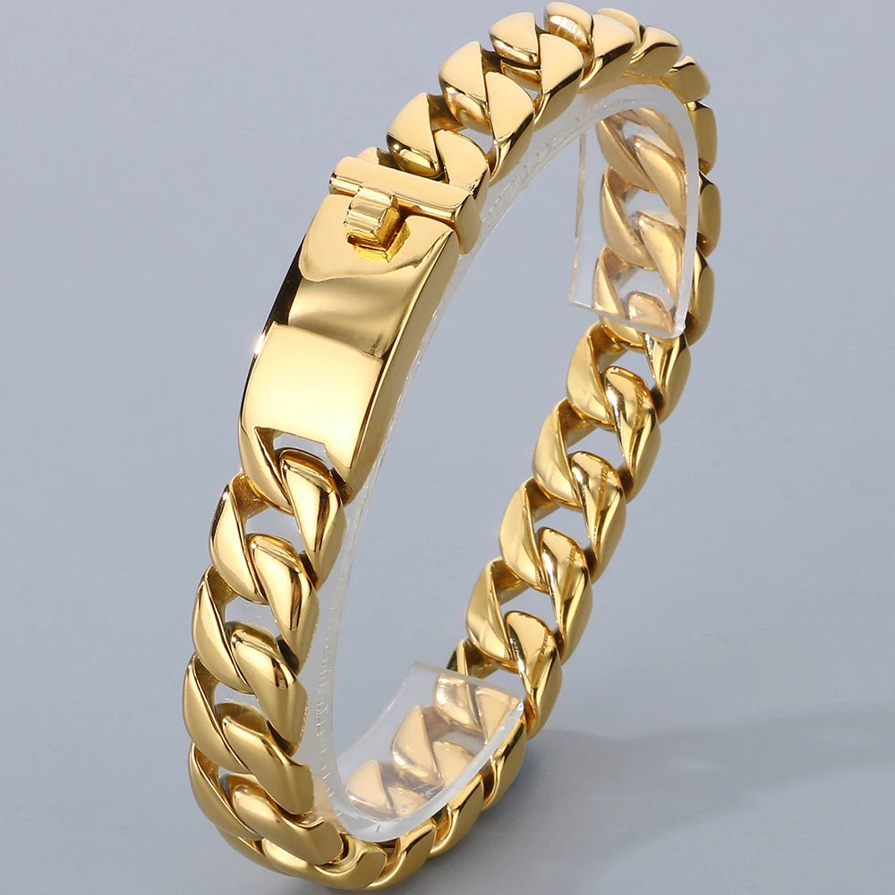 Classic 12MM Cuban Link Chain Bracelet for Man Waterproof Stainless Steel Men's Bracelets Wrist Hand Jewelry Boys Gifts