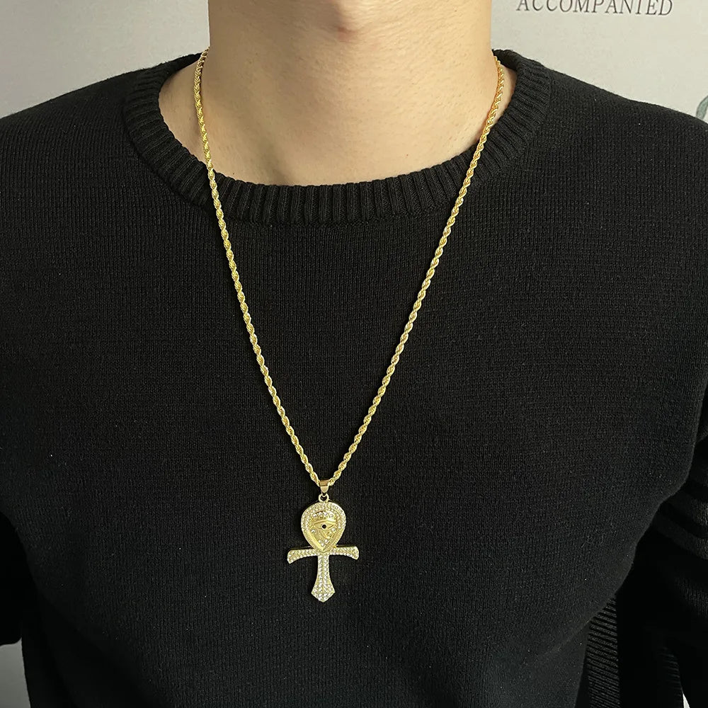 Iced Out Ankh Eye of Horus Pendant Necklace