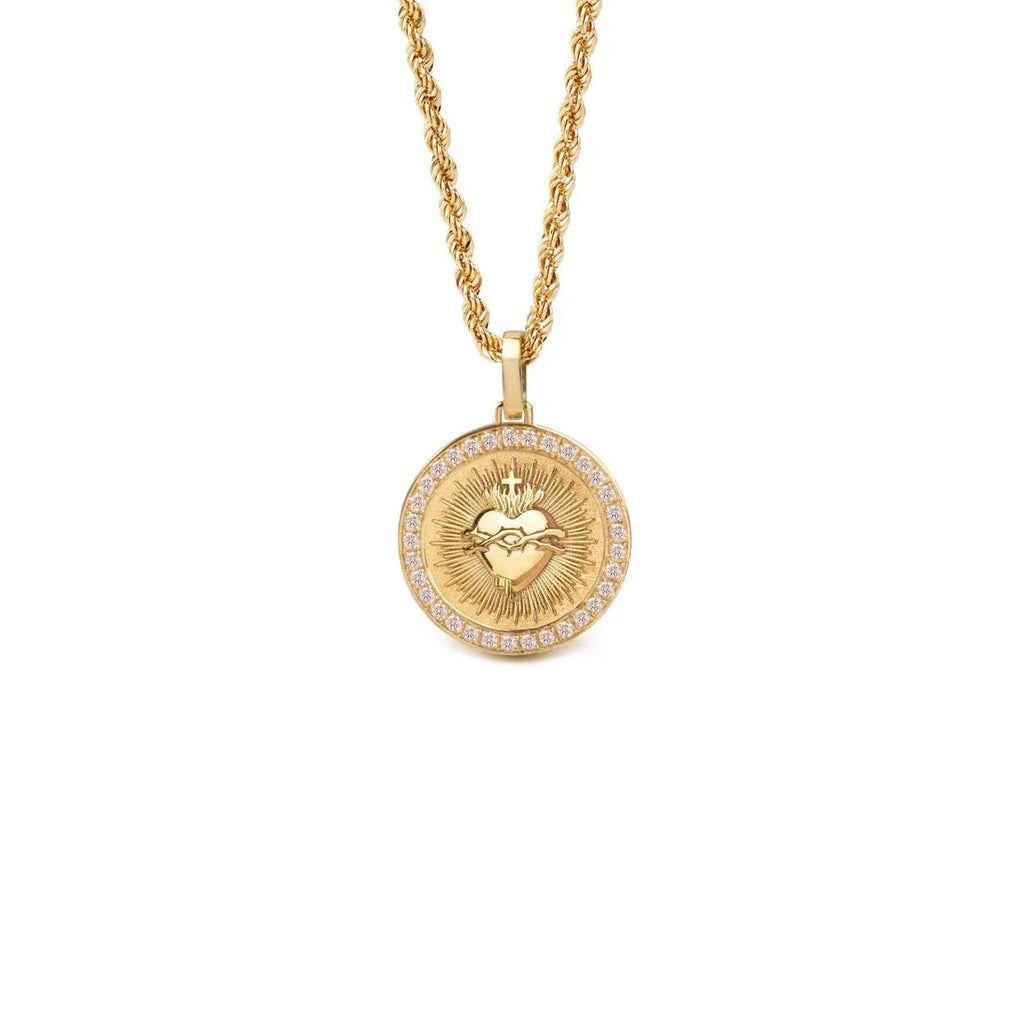 Elegant Gold Color Sacred Heart Pendant for Women Men Flaming Sacred Heart Jesus Cross Necklace With Rhinestones CZ Necklace