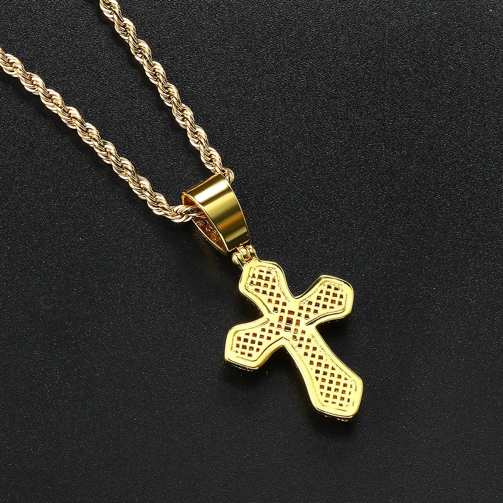 Cross Pendant Rope Chain Necklace Iced Out