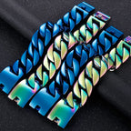 Men's Heavy Big Chunk 32MM Width Curb Cuban Link Chain Bracelet Man Blue Rainbow 316L Stainless Steel Jewelry Birthday