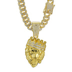 3D Crown Lion Head Cuban Pendant — Stainless Steel