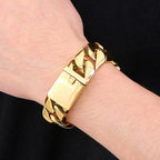 20MM Curb Cuban Chain Men Bracelet for Man Polished Brushed Waterproof Gold Color Stainless Steel Wristbands New In