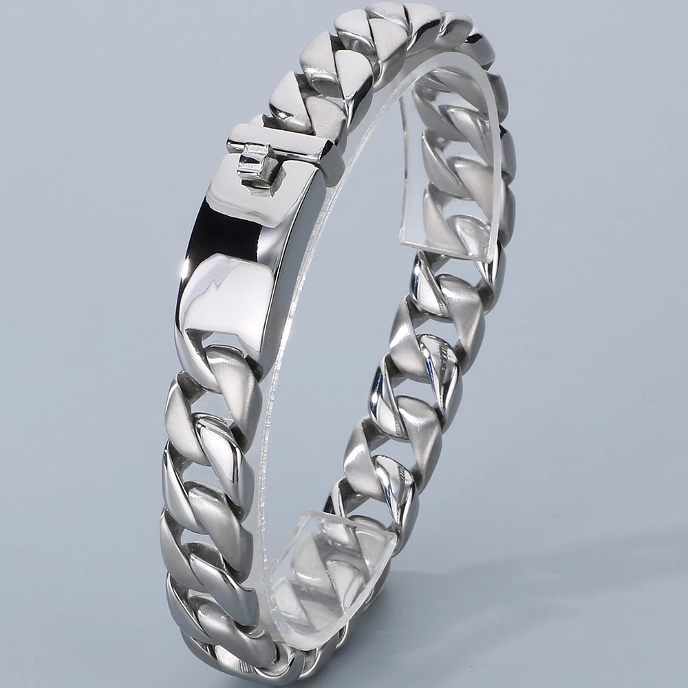Classic 12MM Cuban Link Chain Bracelet for Man Waterproof Stainless Steel Men's Bracelets Wrist Hand Jewelry Boys Gifts