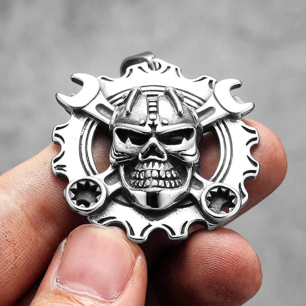 Mechanical Wrench Gear Skull Stainless Steel Men Women Necklaces Pendants Chain Punk Biker Jewelry Creativity Gift