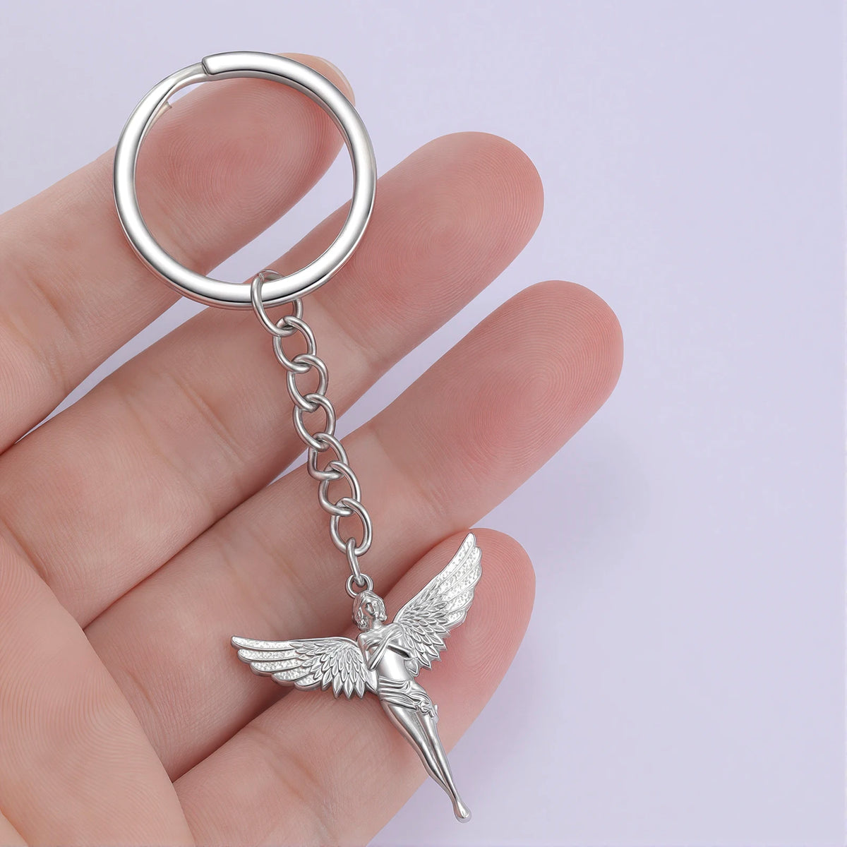 Kkjoy 3D Powder Cast Angel Goddess Keychain Stainless Steel Wing Guardian Angel Pendant Bag Accessories Creative Gift