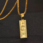 Luxury 24K 9999 Pure Gold real gold Dollar Small Banknote Pendant Men's Necklace