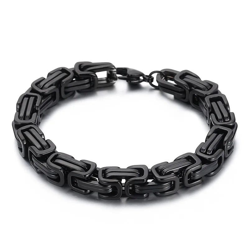 Fongten 4/5/6/8mm Byzantium Bracelet For Men Stainless Steel Box Chain Wirstband Charm Men Bangle Bracelets Jewelry