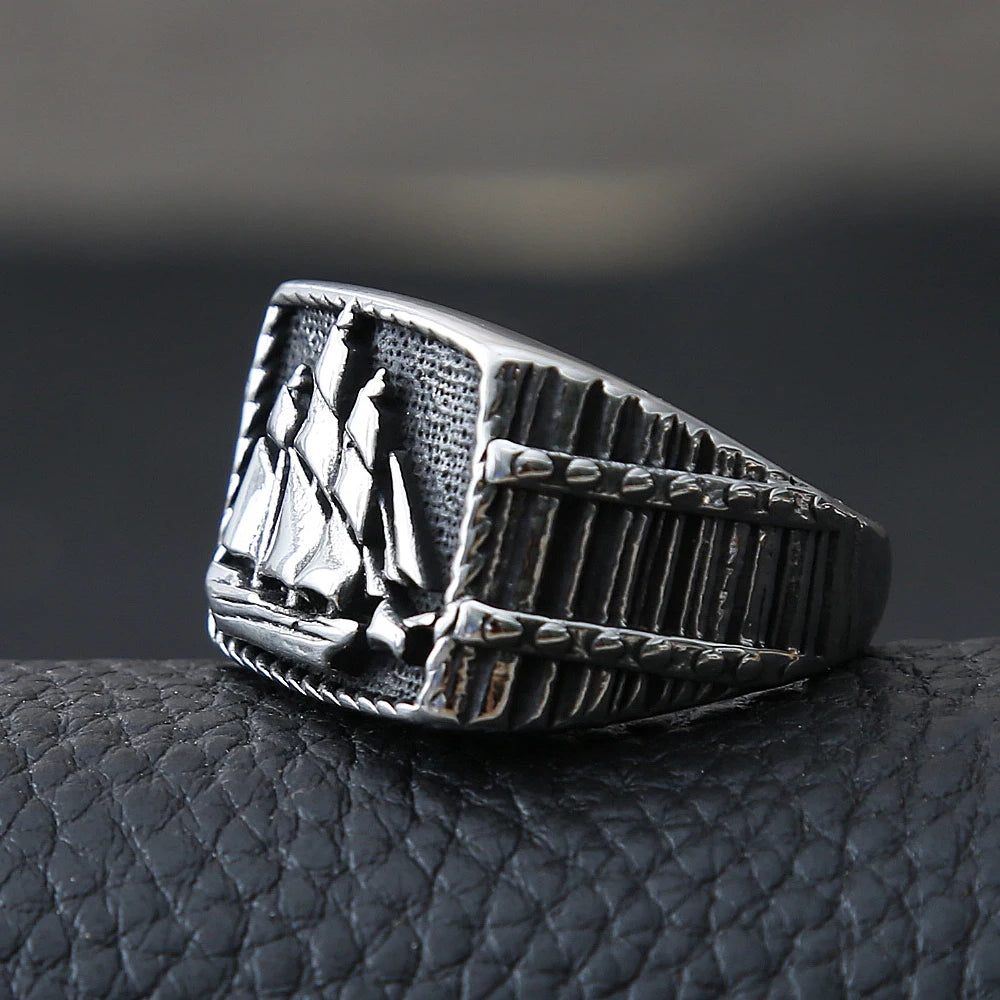 Vintage Viking Pirate Sailboat Ring Men Biker Ring Stainless Steel Viking Ring Sailor Lucky Amulet Jewelry Gift Size 7-15