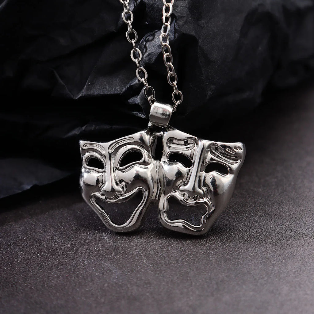 Tragedy Comedy Mask Pendant Necklace — Silver