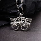Tragedy Comedy Mask Pendant Necklace — Silver