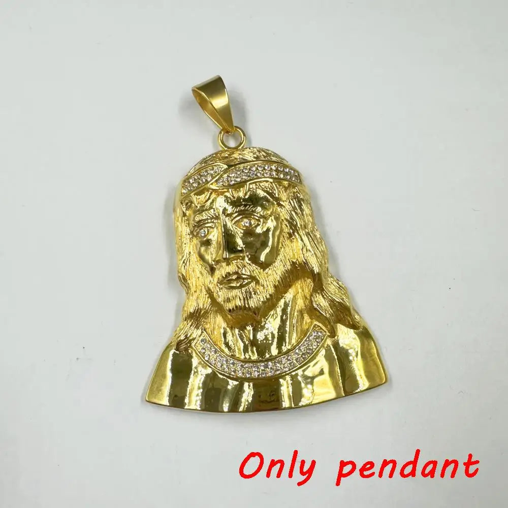 Iced Out Jesus Head Pendant — Stainless Steel