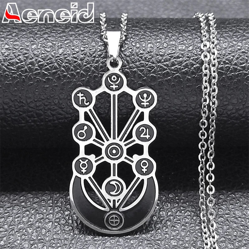 Kabbalah Sephirot Tree of Life Crescent Moon Necklace Cabala Stainless Steel Pendant Necklaces Jewelry Gitfs עץ החיים