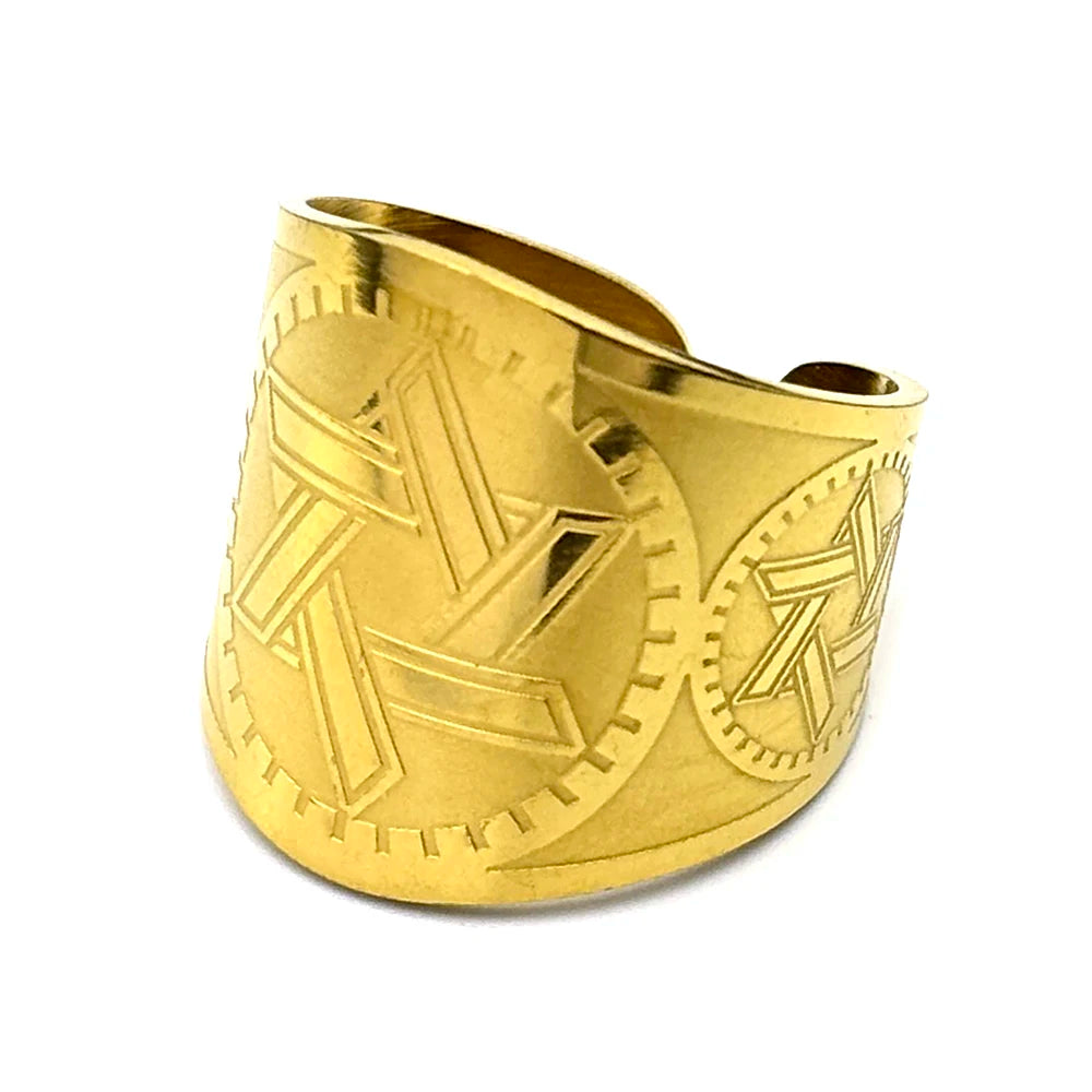 Judaism Israel Hexagram Jewish Magen David Wide Band Open Ring for Women Men Stainless Steel Star of David Finger Ring