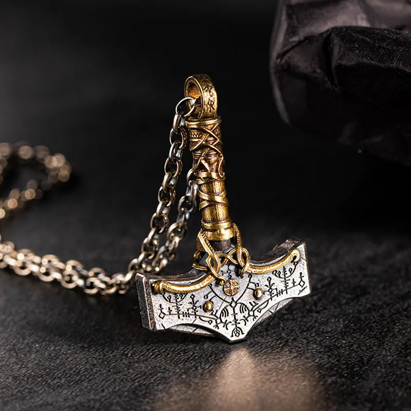 Viking Hammer Rune Pendant Necklace — Silver