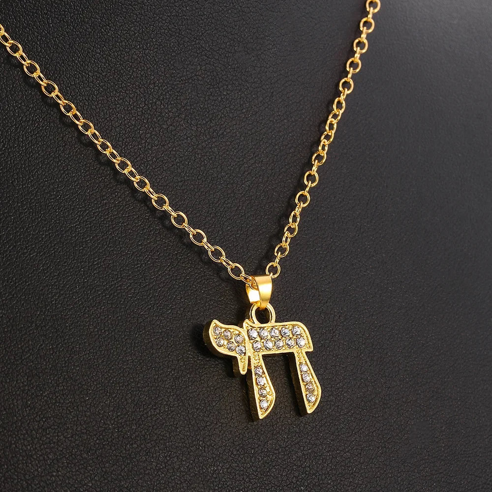 YILUOCD Chai Jewish Pendent Necklace for Women Zirconia Hebrew Letter Hai Pendent Religious Supernatural Talisman Amulet Jewelry