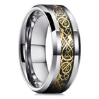 Fashion 8mm Men Stainless Steel Celtic Dragon Rings Inlaid Black Zircon Stone Rings For Men Carbon Fibre Rings Wedding