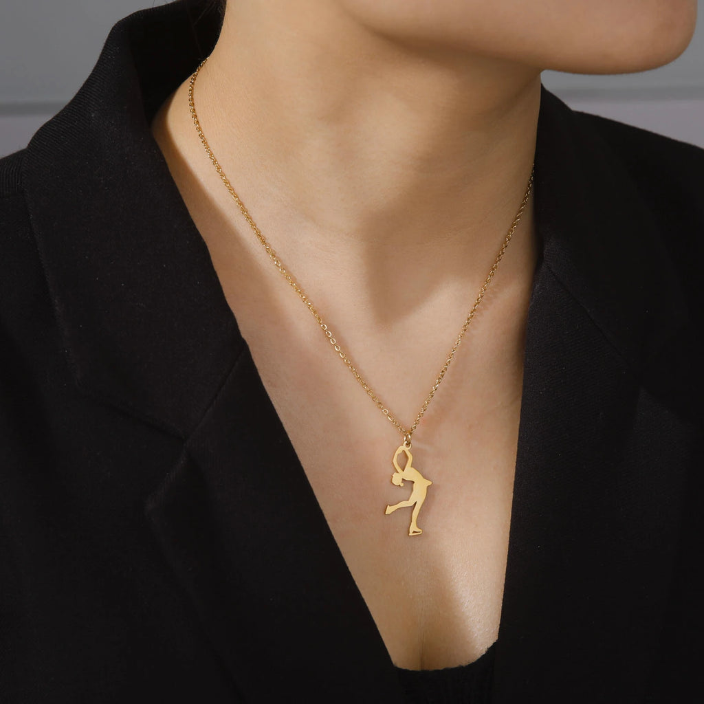 Ice Skater Charm Necklace — Stainless Steel