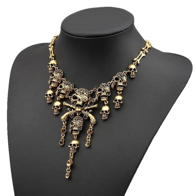 New Model Vintage Pirate Skull Statement Necklace for Women Gothic Punk Skeleton Choker Necklace Collier Femme Bijoux