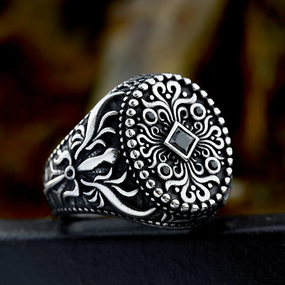 BEIER Antiqued Northern Europe Viking 316L Stainless Steel Setting stones Ring Gothic Pattern Jewelry  Factory price