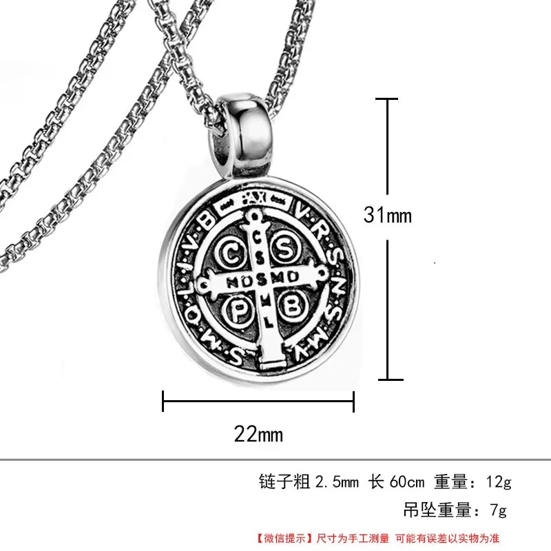 Stainless Steel Saint St. Benedict Collar Medal of San Benito Necklace Men Women Spiritual Virgin Mary Pendant Necklace
