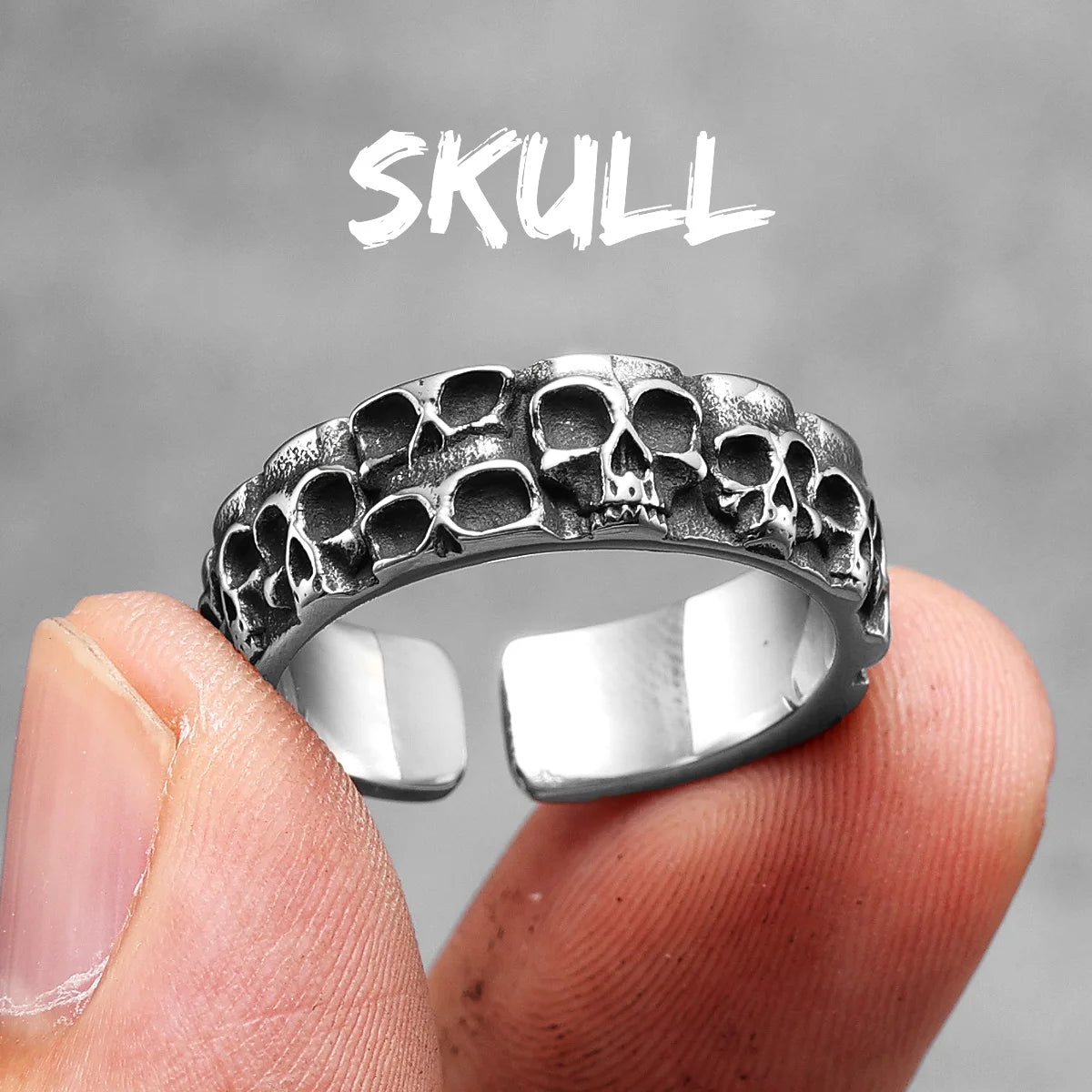 Vintage Punk Gothic All Skull Head Series Stainless Steel Womens Mens Rings Unique for Biker Jewelry Creativity Gift