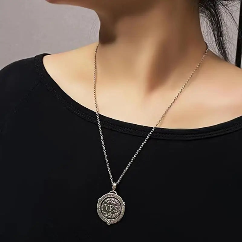 Yes No Decision Flip Coin Pendant Necklace — Retro, 60cm Chain