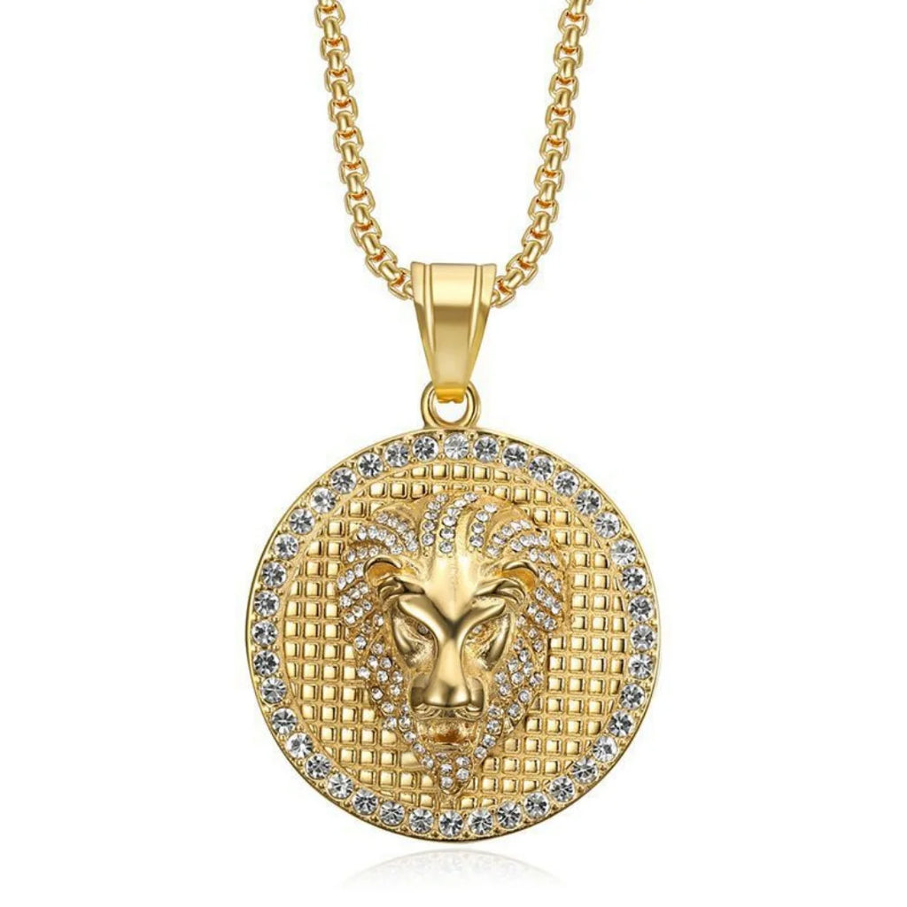Iced Out Lion Gold Pendant Necklace
